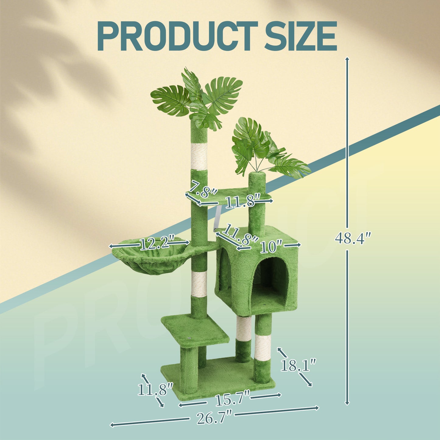 US Local 48in Plush Cat Tree with Leaves, Multi-level Cat Tower with Cat Condo, Cozy Hammock, Sisal Scratching Posts, Large Cat Pet Activity Center for Indoor Cats, Green