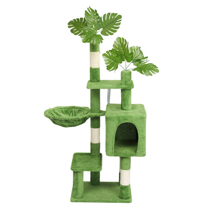US Local 48in Plush Cat Tree with Leaves, Multi-level Cat Tower with Cat Condo, Cozy Hammock, Sisal Scratching Posts, Large Cat Pet Activity Center for Indoor Cats, Green