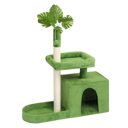 US Local 36in Cat Tree with Leaves, Multi-level Cat Tower with Cat Scratching Post, Cozy Cat Condo, Padded Beds, Dangling Ball for Kittens and Indoor Cats, Green