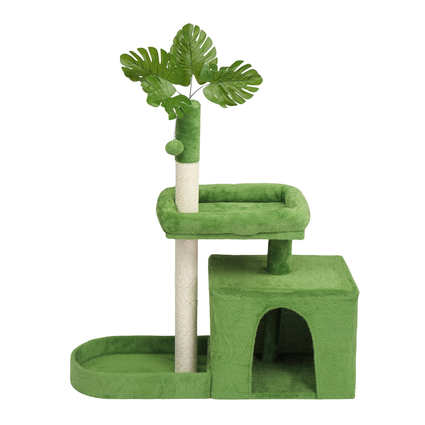 US Local 36in Cat Tree with Leaves, Multi-level Cat Tower with Cat Scratching Post, Cozy Cat Condo, Padded Beds, Dangling Ball for Kittens and Indoor Cats, Green