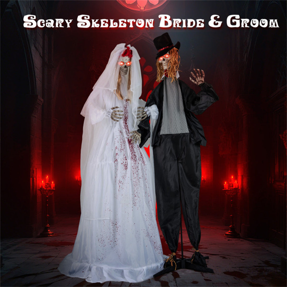 US Local 7.2ft Life-Size Animated Halloween Bride Prop - Bloodstained Dress, Sound-Activated