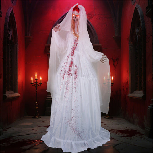 US Local 7.2ft Life-Size Animated Halloween Bride Prop - Bloodstained Dress, Sound-Activated