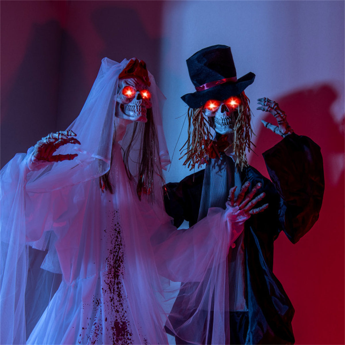 US Local 7.2ft Life-Size Animated Halloween Bride Prop - Bloodstained Dress, Sound-Activated