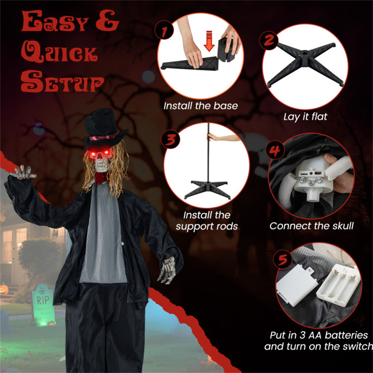 US Local 7.2ft Life-Size Animated Halloween Groom Prop - Formal Suit, Sound-Activated