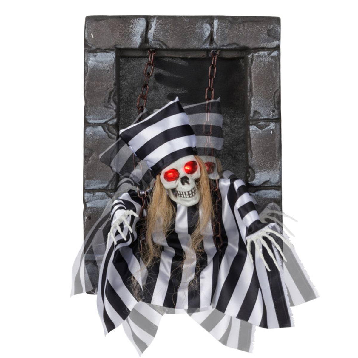 US Local 18" Animated Halloween Chained Prisoner Decor - Sound-Activated (Glowing Red Eyes + Spooky Sounds), Hanging Rope for Easy Install