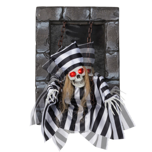 US Local 18" Animated Halloween Chained Prisoner Decor - Sound-Activated (Glowing Red Eyes + Spooky Sounds), Hanging Rope for Easy Install