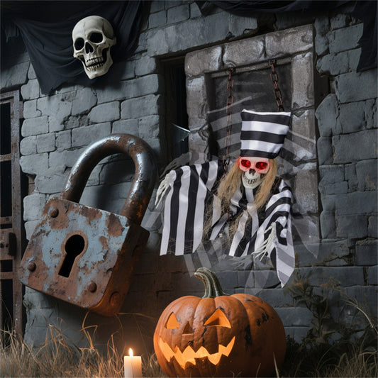 US Local 18" Animated Halloween Chained Prisoner Decor - Sound-Activated (Glowing Red Eyes + Spooky Sounds), Hanging Rope for Easy Install