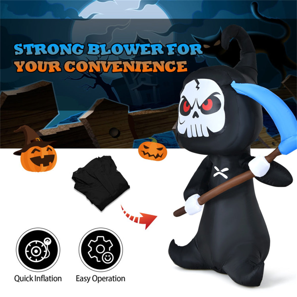 US Local 6Ft Halloween Inflatable Ghost Decor  - Built-In Blower for Easy Installation, Shinning Module Lights