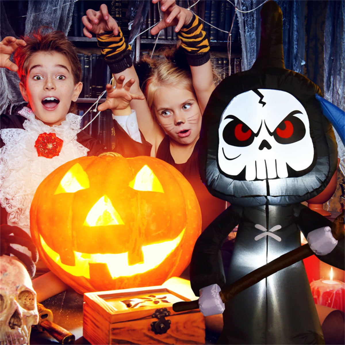 US Local 6Ft Halloween Inflatable Ghost Decor  - Built-In Blower for Easy Installation, Shinning Module Lights