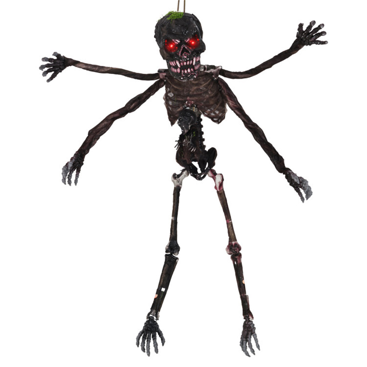US Local 6ft Sound-Activated Halloween Skeleton - Flashing Red Eyes, Spooky Sounds, 4 Poseable Arms + Extra Skull, Hanging Rope