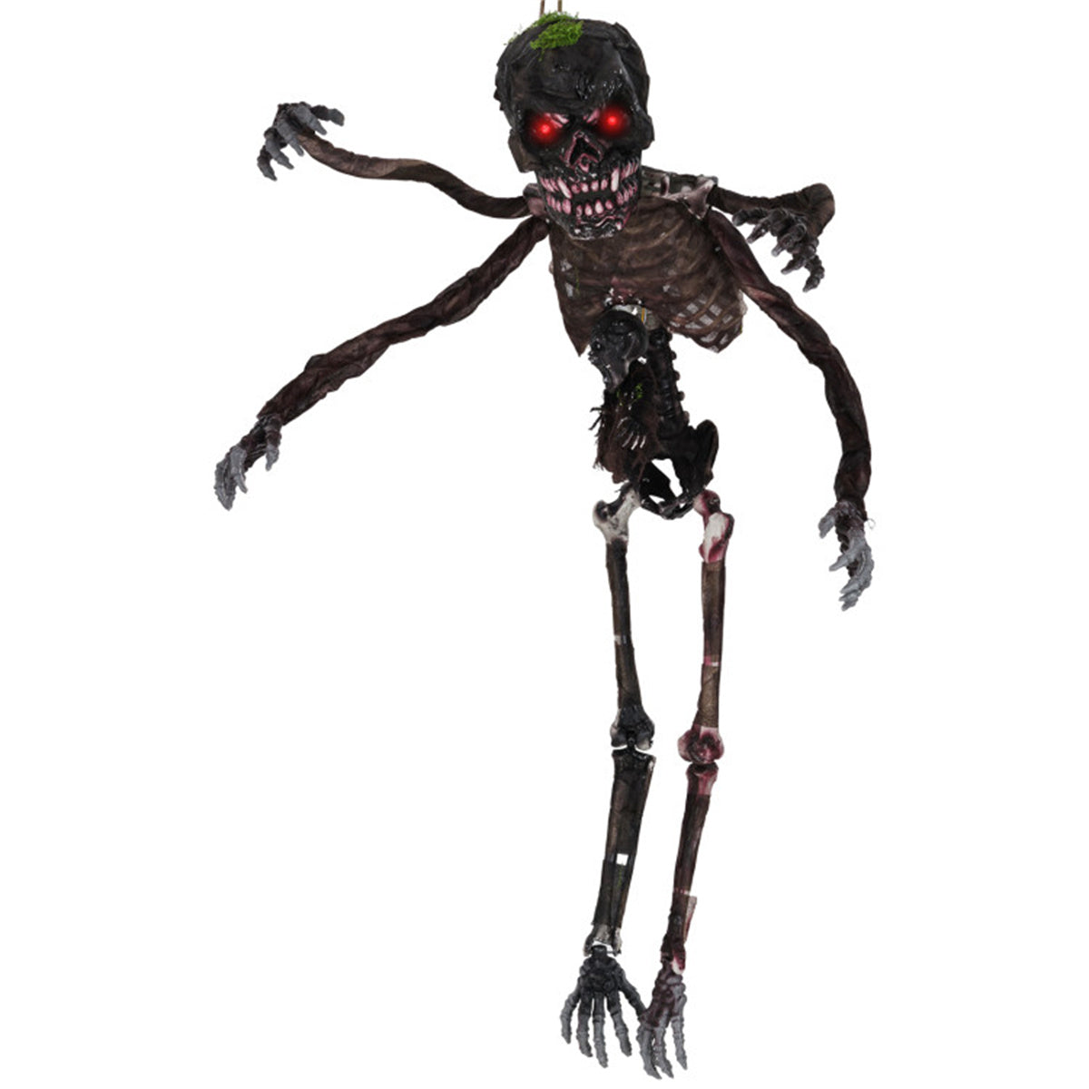 US Local 6ft Sound-Activated Halloween Skeleton - Flashing Red Eyes, Spooky Sounds, 4 Poseable Arms + Extra Skull, Hanging Rope