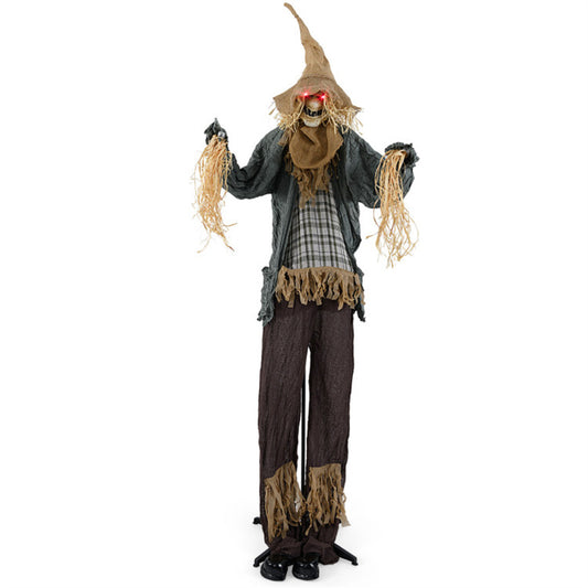 US Local 7ft Life-Size Animated Halloween Scarecrow - Sound-Activated (Creepy Sounds + Moving Hat + Glowing Red Eyes), Poseable Arms