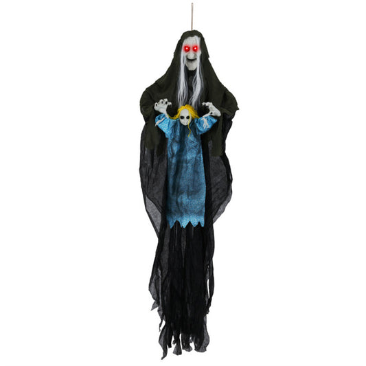 US Local Halloween Animated Witch Decor  - Sound-Triggered Activation, Included Hanging Rope, Realistic Torn Robe & Horrifying Face