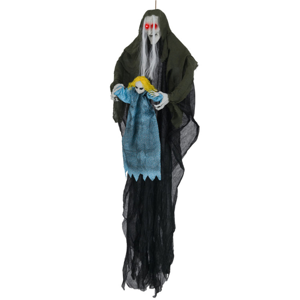 US Local Halloween Animated Witch Decor  - Sound-Triggered Activation, Included Hanging Rope, Realistic Torn Robe & Horrifying Face