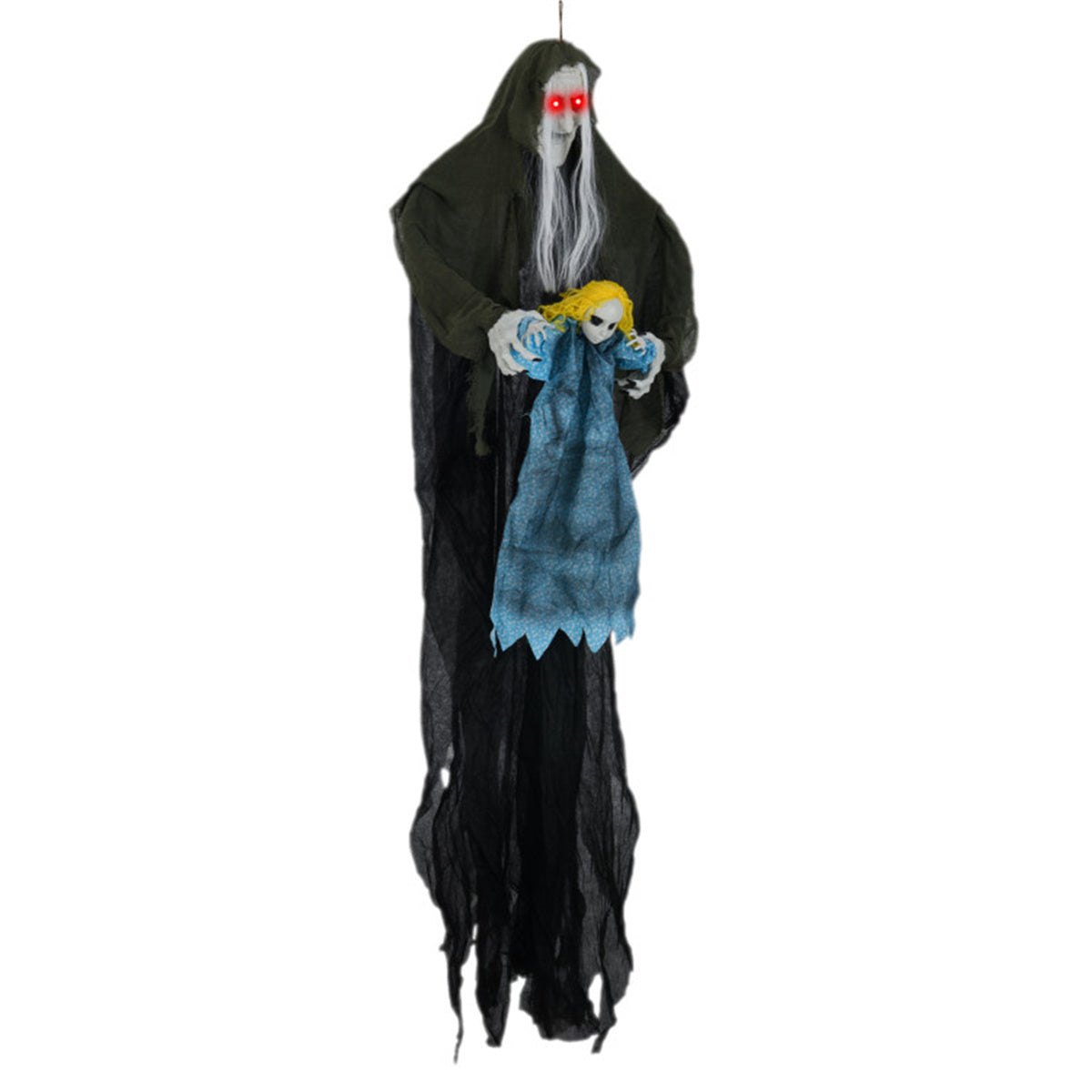 US Local Halloween Animated Witch Decor  - Sound-Triggered Activation, Included Hanging Rope, Realistic Torn Robe & Horrifying Face