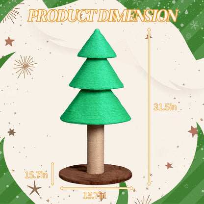 US Local 31.5in Christmas Tree Cat Scratcher, Cat Scratching Post for Indoor Cats, Large Sisal Cat Scratching Tree Cat Scratch Tower, Green
