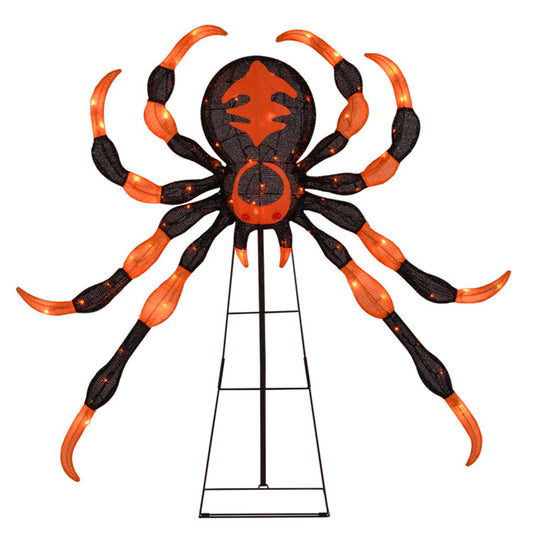 US Local 52" Large Halloween Spider Decoration with 80 LED Lights  - Weatherproof Metal & Fabric Spider with Sturdy Stand,