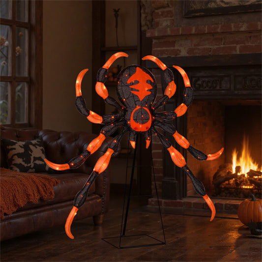 US Local 52" Large Halloween Spider Decoration with 80 LED Lights  - Weatherproof Metal & Fabric Spider with Sturdy Stand,