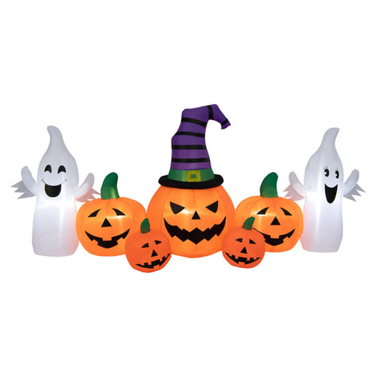 US Local 9ft Inflatable Halloween Decor: 5 Pumpkins, 2 Ghosts, Internal LED Lights, Waterproof Polyester, 1-Min Inflation