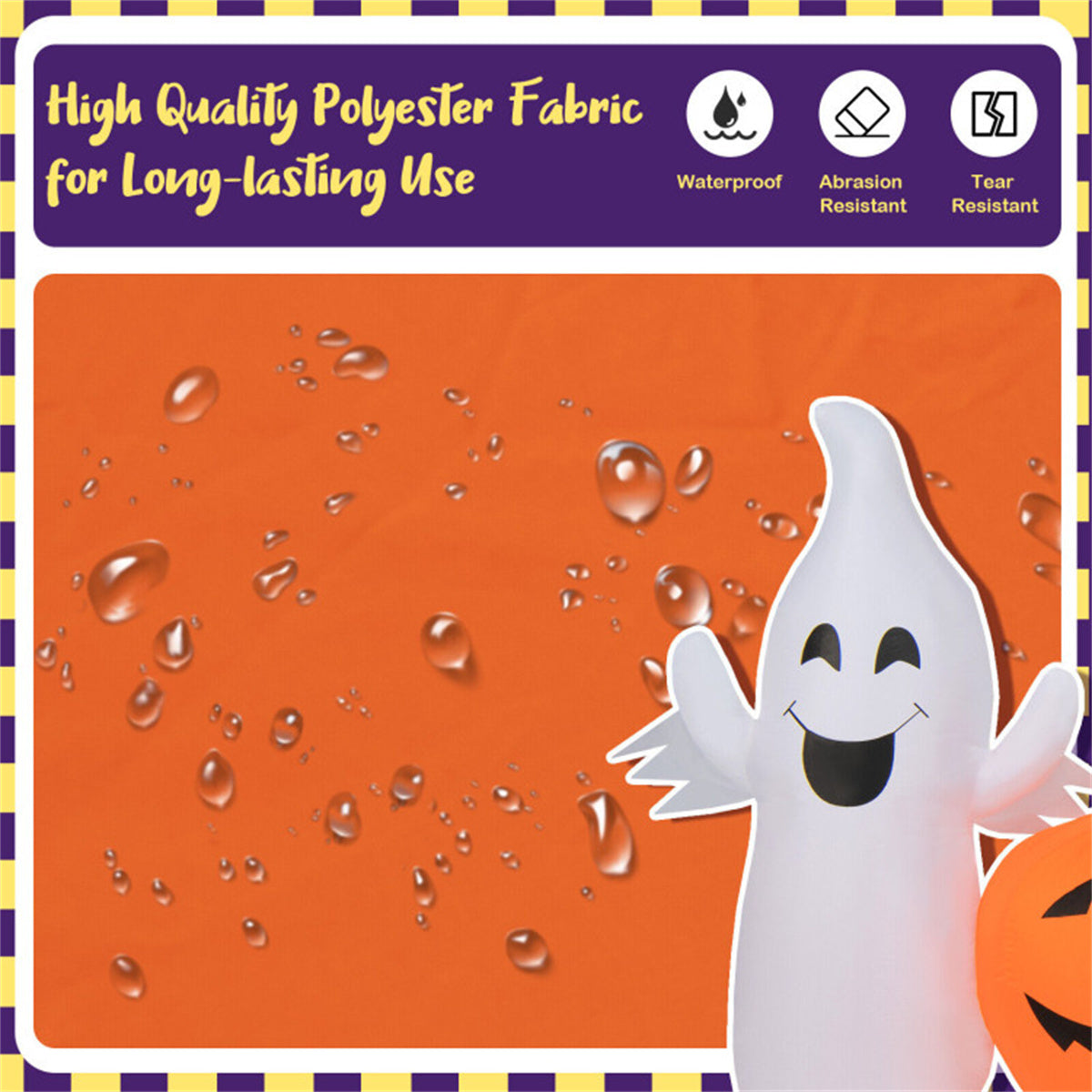 US Local 9ft Inflatable Halloween Decor: 5 Pumpkins, 2 Ghosts, Internal LED Lights, Waterproof Polyester, 1-Min Inflation