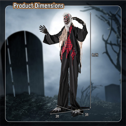 US Local 8.2ft Animatronic Werewolf Halloween Decor: Realistic Fur, Scary Howls, Red Flashing LEDs, Poseable Arms, Easy 3-Step Assembly for Porch/Garden/Yard