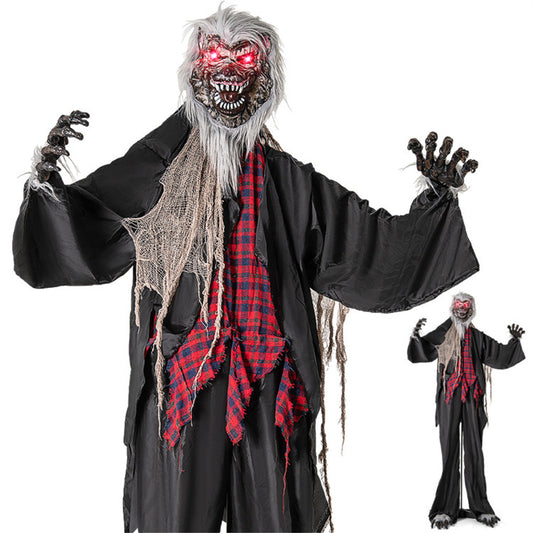US Local 8.2ft Animatronic Werewolf Halloween Decor: Realistic Fur, Scary Howls, Red Flashing LEDs, Poseable Arms, Easy 3-Step Assembly for Porch/Garden/Yard