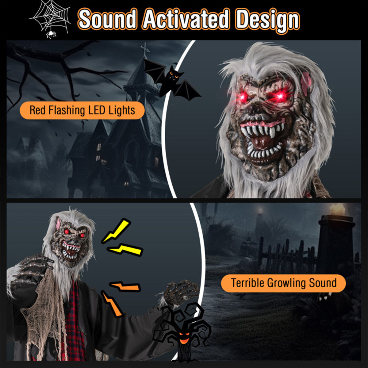 US Local 8.2ft Animatronic Werewolf Halloween Decor: Realistic Fur, Scary Howls, Red Flashing LEDs, Poseable Arms, Easy 3-Step Assembly for Porch/Garden/Yard