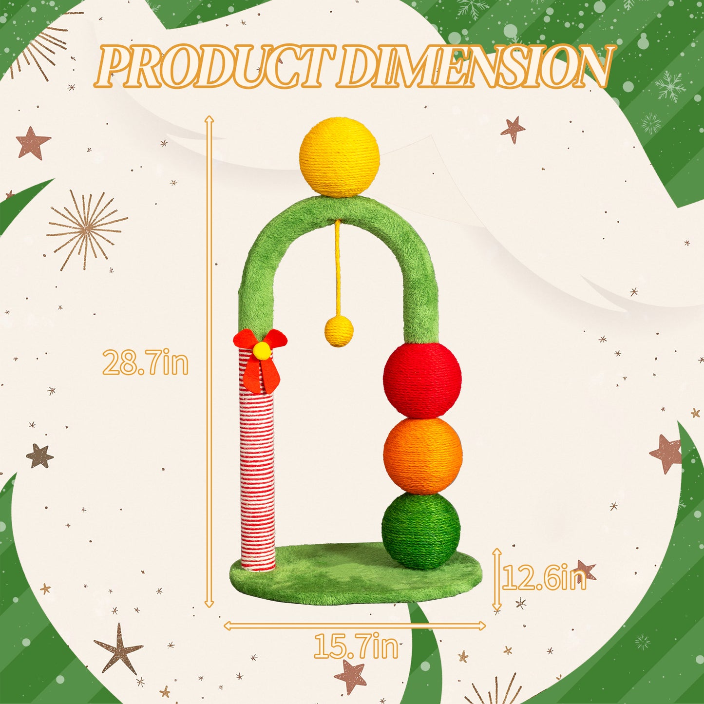 US Local 29in Cat Tree Tower with Sisal Scratcher Balls, Cute Holiday Scratching Post with Danging Ball for Indoor Cats