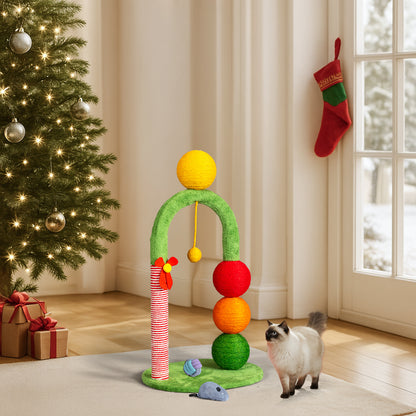 US Local 29in Cat Tree Tower with Sisal Scratcher Balls, Cute Holiday Scratching Post with Danging Ball for Indoor Cats