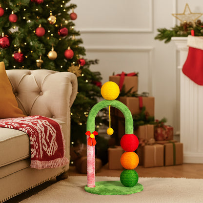 US Local 29in Cat Tree Tower with Sisal Scratcher Balls, Cute Holiday Scratching Post with Danging Ball for Indoor Cats