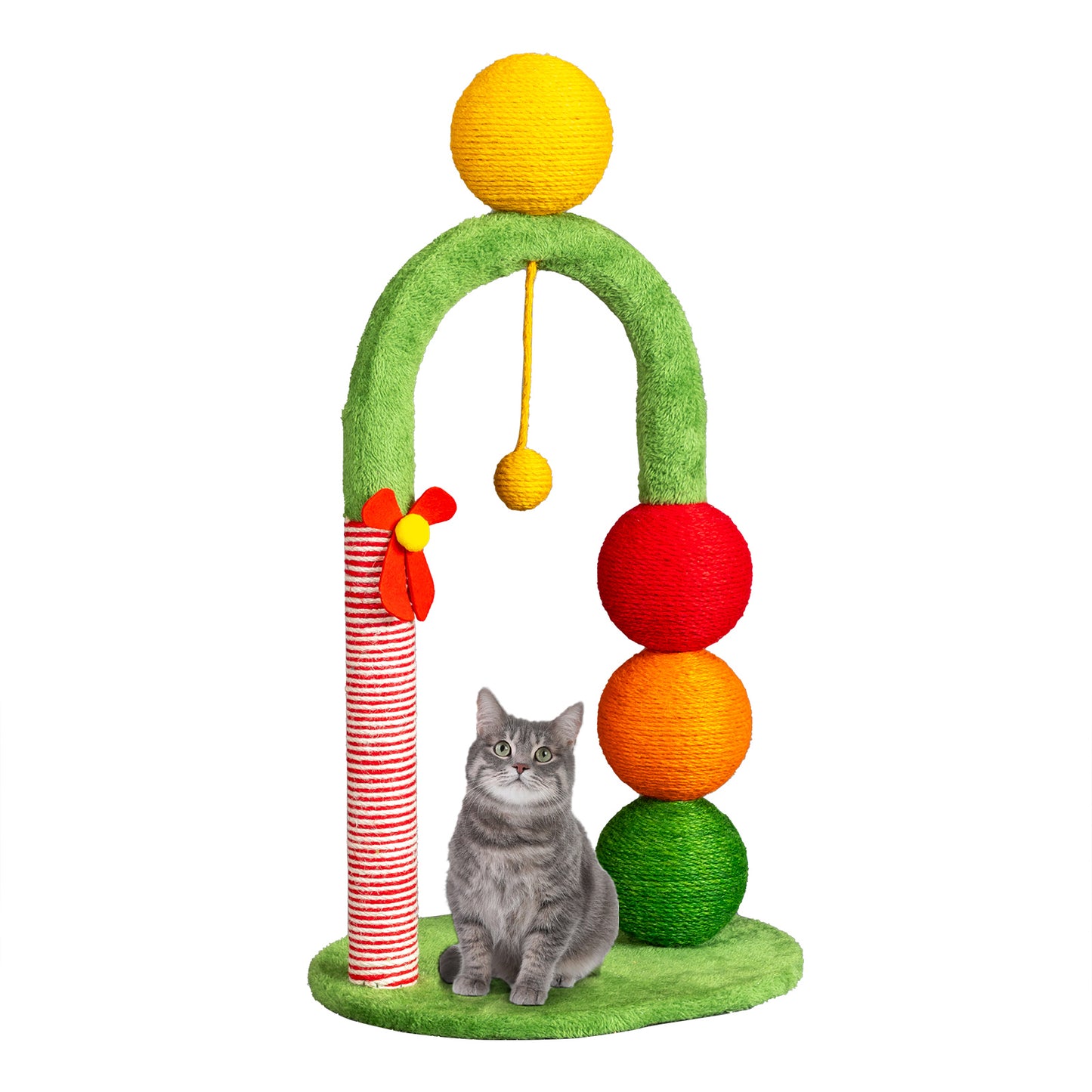 US Local 29in Cat Tree Tower with Sisal Scratcher Balls, Cute Holiday Scratching Post with Danging Ball for Indoor Cats