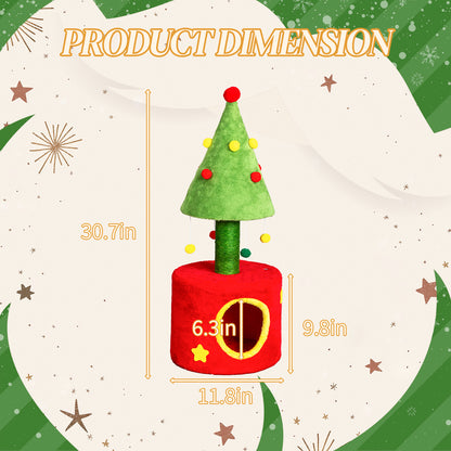 US Local 30in Cat Scratching Post with Cat House for Indoor Kitten, Small Cat Tree Tower with Sisal Post and Cute Hanging Balls, Red & Green