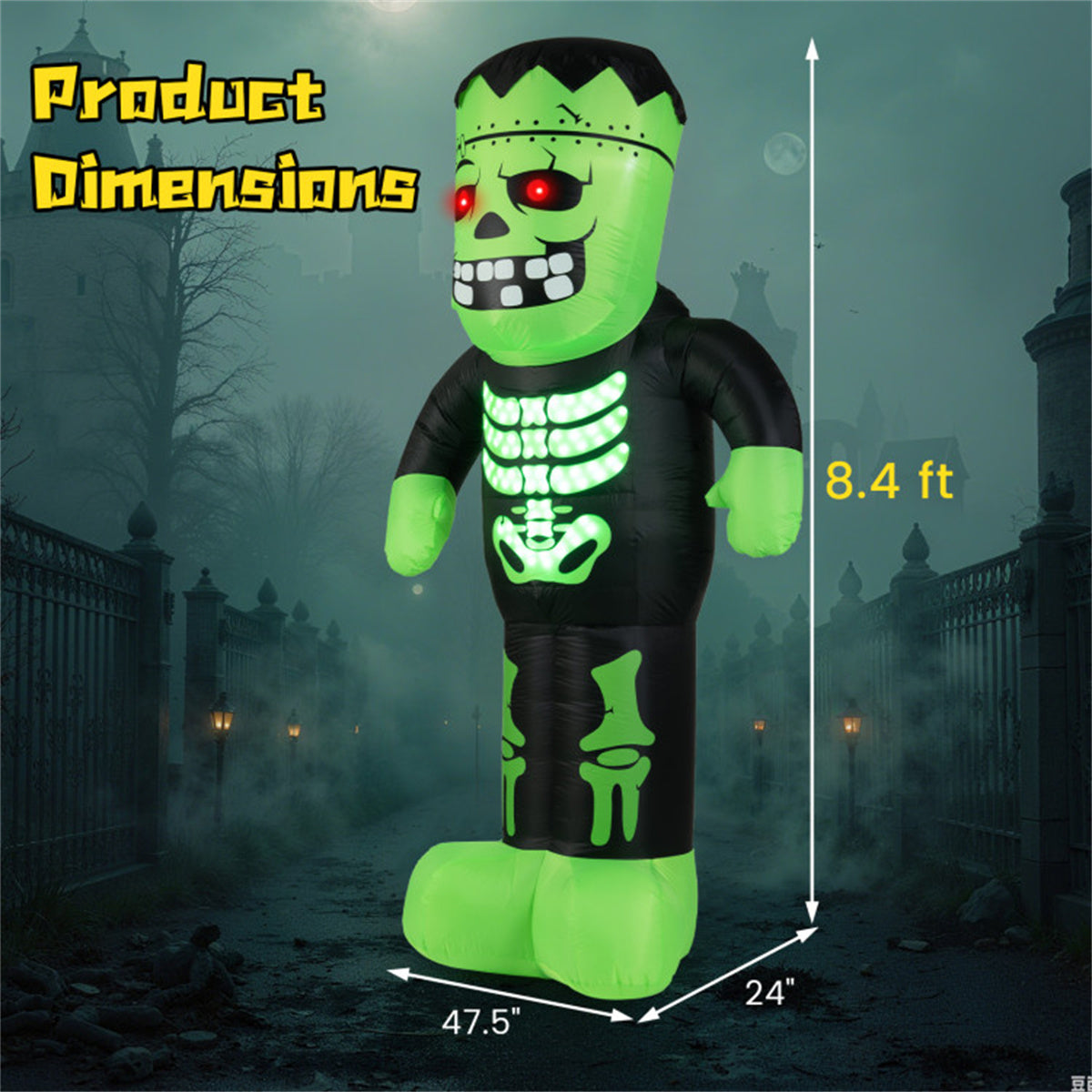 US Local LED-Lit Inflatable Frankenstein (8.4ft) - 90s Fast Inflation Waterproof Outdoor Halloween Decor with Stakes/Ropes