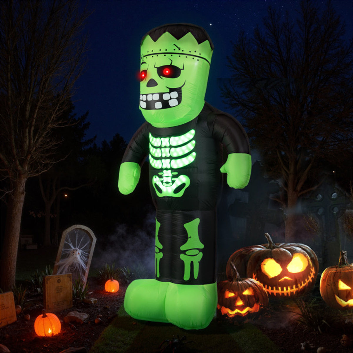 US Local LED-Lit Inflatable Frankenstein (8.4ft) - 90s Fast Inflation Waterproof Outdoor Halloween Decor with Stakes/Ropes