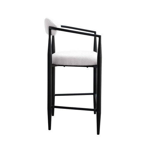 US Local Modern Boucle Bar Stools Set Of 2 Modern Upholstered Bar Height Barstools Vintage High Island Chairs With Metal Frame Back Arms For KitchenHome Pub Dining Room