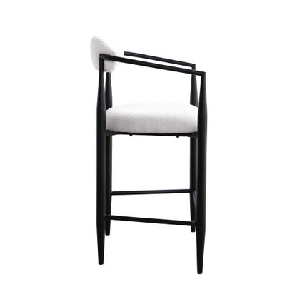 US Local Modern Boucle Bar Stools Set Of 2 Modern Upholstered Bar Height Barstools Vintage High Island Chairs With Metal Frame Back Arms For KitchenHome Pub Dining Room