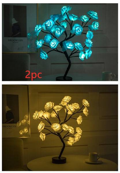 US Local Rose Flower Lamp USB Battery Operated LED Table Lamp Bonsai Tree Night Lights Garland Bedroom Decoration Lights Home Decor