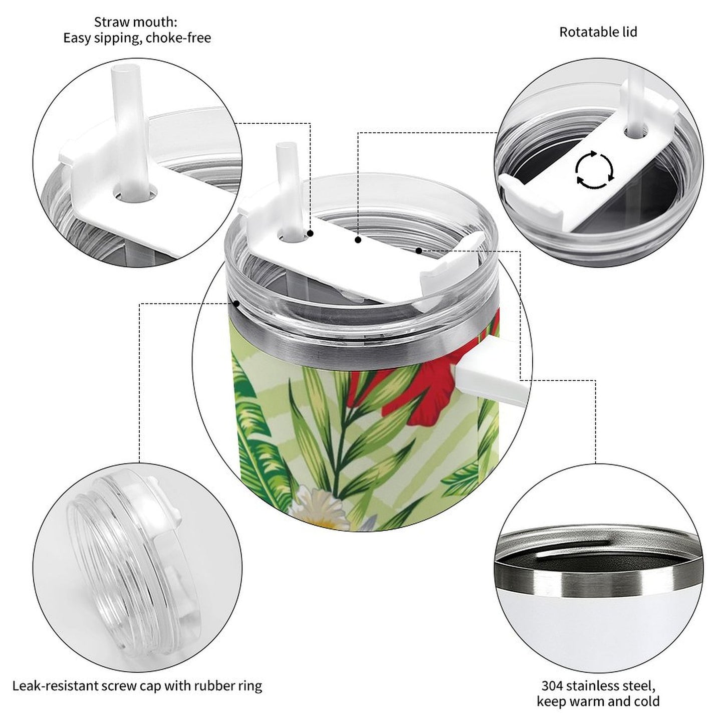 PHDT00459 POD US Local Tumbler 40 oz Large Capacity Car Cup Summer, Flowers, Green