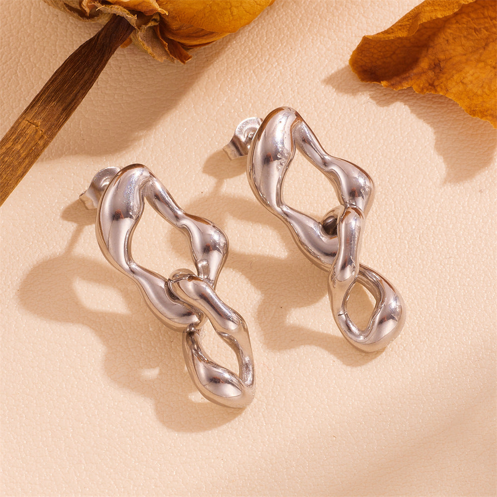 European And American Tassel Leaves Stainless Steel Non-fading Twist Earrings