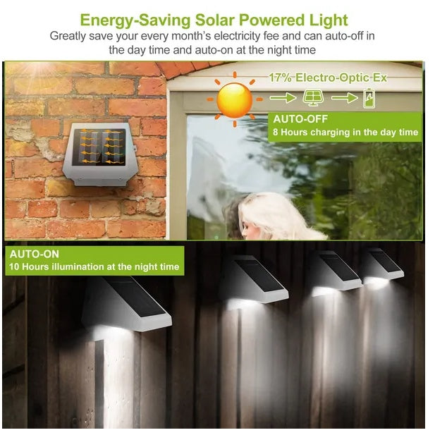 LED Solar Powered Stair Lights Dusk-To-Dawn Waterproof Garden