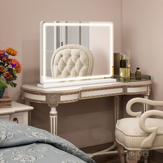 US Local Vanity Mirror With Lights, LED Makeup Mirror With Dimmable 3 Color Modes, Touch Screen Control Vanity Based Mirror Desk Mirror Square White