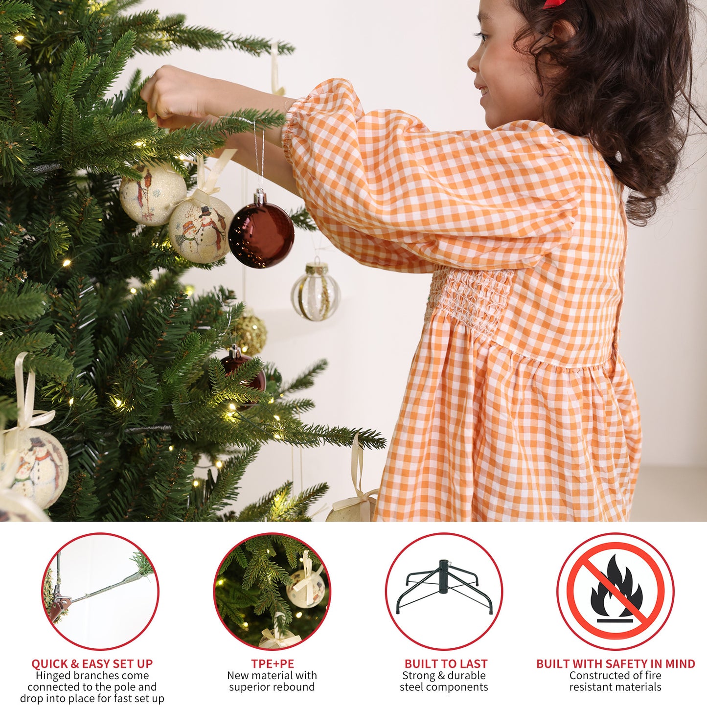 US Local Aspen Slim Fir 7.5ft Christmas Tree Pre-Lit Artificial With 4,570 Branch Tips & 1,555 Low-Voltage Warm LED Lights, Foldable Stand & Realistic Flame-Resistant Branches