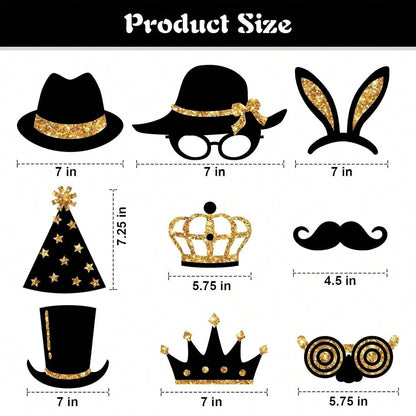US Local 24 Pieces Party Photo Booth Props For Birthday Weddings Graduation Prom Party Supplies Mix Of Hats, Lipstick, Tie, Crowns Golden,Christmas