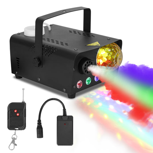 1Pc Fog Machine With Disco Ball RGB Lights 600W 6000CFM Smoke Machine With 8 Colorful Lighting Effects Wireless Remote Control For Party Wedding Stage Halloween Christmas