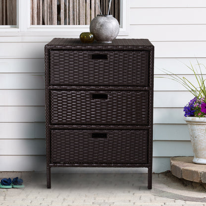 US Local 32 Poolside Rattan Wicker Patio Organizer Storage Cabinet With 3 Large Drawers Weather Fighting Materials