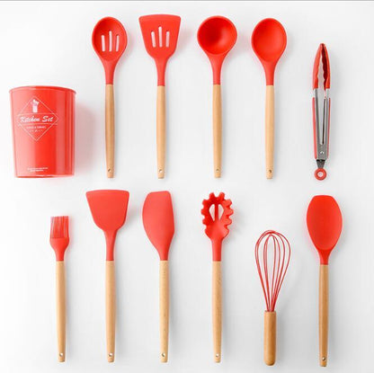 US Local Silicone Kitchenware With Wooden Handle
