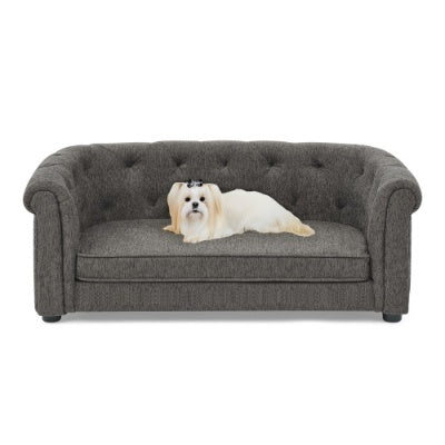 US Local Pet Sofa With Arc-shaped Backrest And Armrests, Contemporary Rectangular Pet Sofa Crafted From Breathable Linen Cozy Soft Cushion Dog Sofa