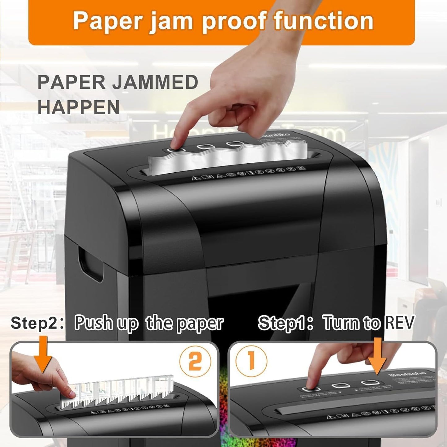 US Local Woolsche Paper Shredder,18 Sheet Cross Cut Level P4,Shred Paper,Credit Card,CD,With Large Pull Out Bin,Insert Auto Jam Proof System Shredder For Home&Office