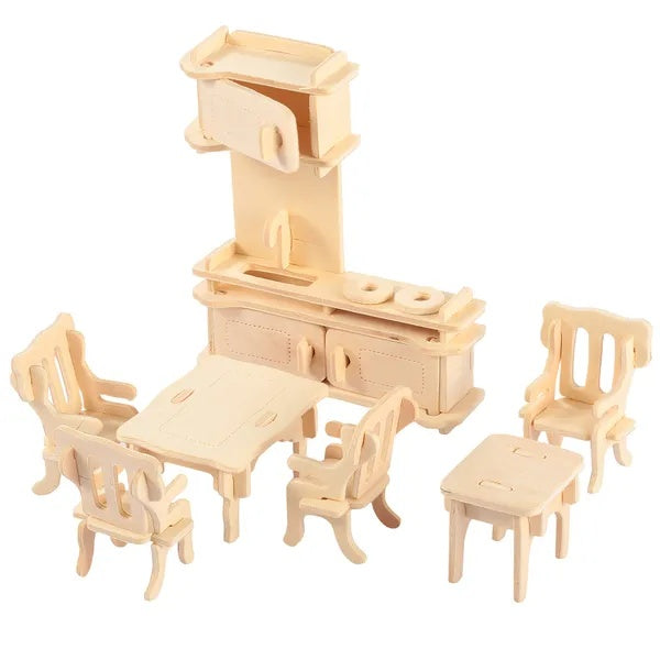US Local 3D Wooden Dollhouse Furniture Puzzles DIY Miniature Furniture Models Set