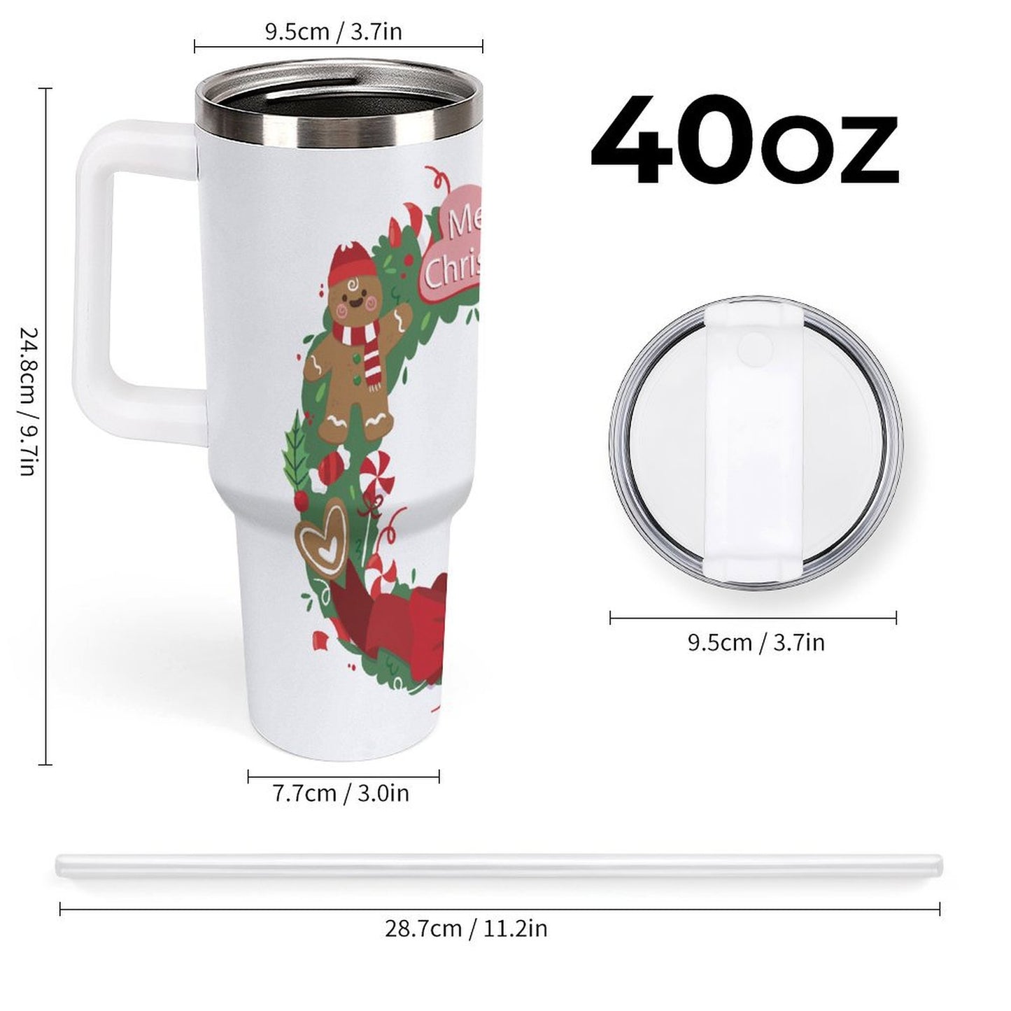 PHDT00329 POD US Local Tumbler 40 oz Large Capacity Car Cup Christmas Wreath Gingerbread Man